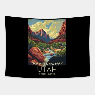 A Vintage Travel Illustration of Zion National Park - Utah - US Tapestry