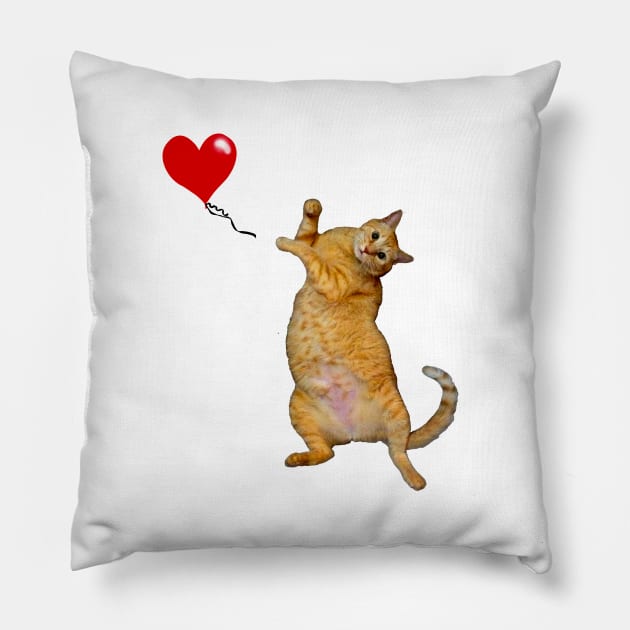 Cat releasing heart balloon Pillow by RawSunArt