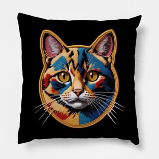 Colorful Common Housecat Embroidered Patch Pillow