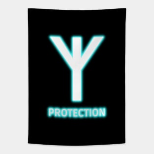 Glowing Blue Neon Old Norse Protection Rune - Viking Talisman Tapestry