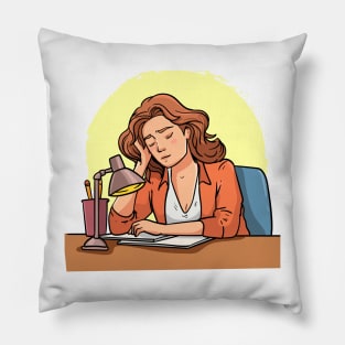 Woman Tired Working Pillow