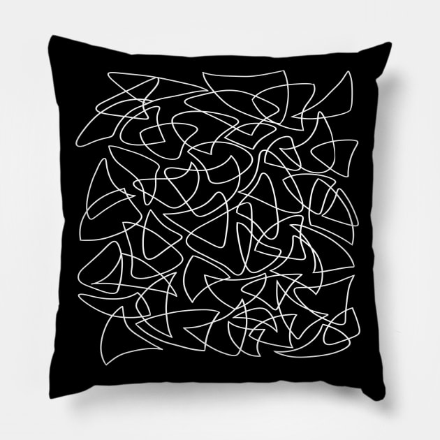 Abstract Overlapping Shapes, Drawing, White on Black Pillow by Velvet Earth