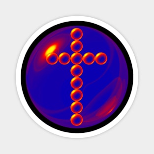 Red, Blue and Yellow Cross in Glass Ball Magnet