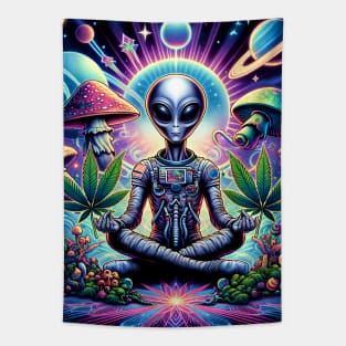 Alien Astronaut Meditating In Space Tapestry