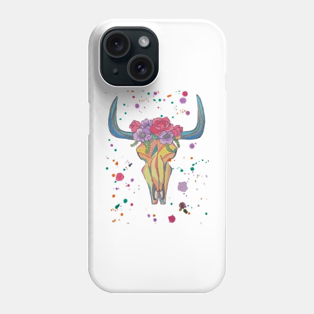 Colorful Cow Skull Phone Case by LuvbuzzArt