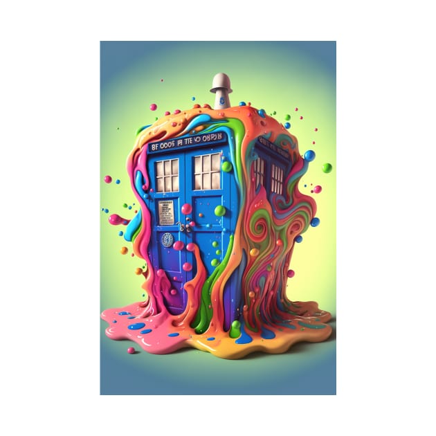 Psychedelic Police Box From Another Trip - Rainbow Dripping Paint - Colorful Psychedelia Illustration by JensenArtCo