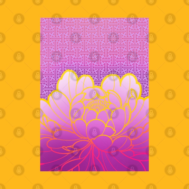 purple peony flower and japanese sayagata pattern by weilertsen