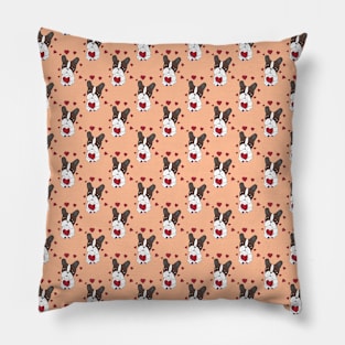 Boston Terrier Dog with Hearts Pattern on a Peach Background Pillow