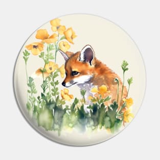 Baby Fox and Flowers Pin