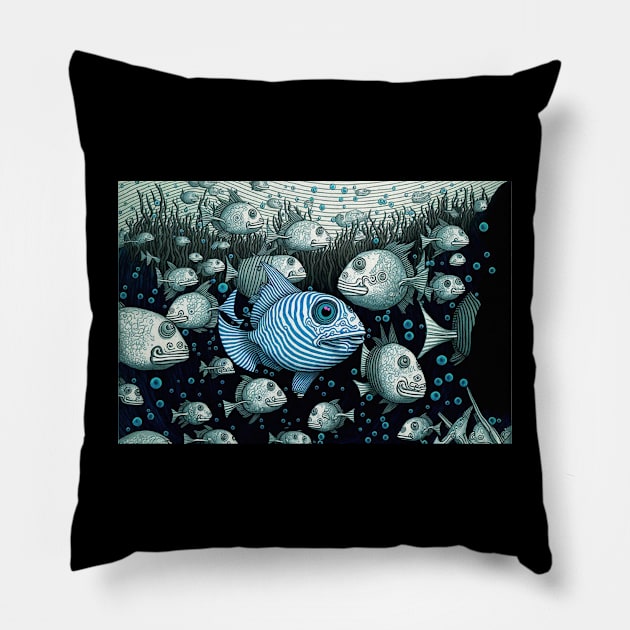 fish blaster Pillow by dailydadacomic