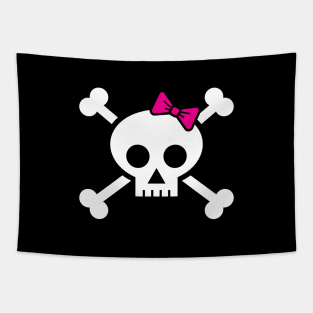 Female pirate skull and bones with pink ribbon hair bow Tapestry