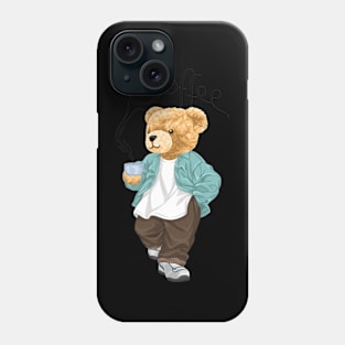 teddy bear holding a cup of coffee Phone Case