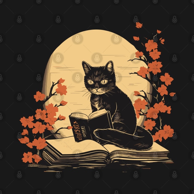 Floral Black Cat And Book Catshirt by VisionDesigner