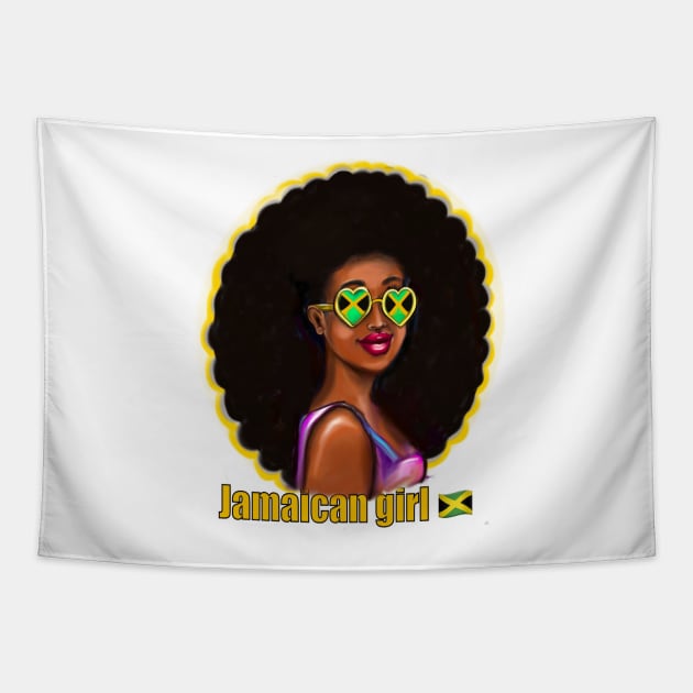 Best Jamaican clothes for women and girls  Jamaica flag  colors colours natural afro hair. The best Gifts for black women 2022 Jamaica Tapestry by Artonmytee