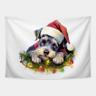 Lazy Miniature Schnauzer Dog at Christmas Tapestry