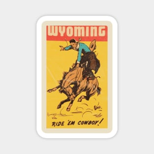 Wyoming Cowboy / Vintage Luggage Sticker Magnet