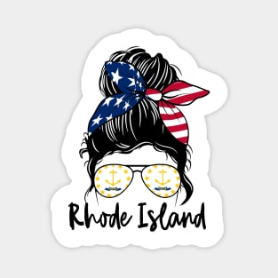 Rhode Island girl Messy bun , American Girl , Rhode Island Flag Magnet