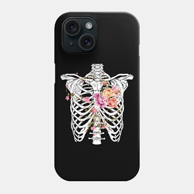 Skeleton Chest With Heart of Flowers Phone Case by Make It Simple