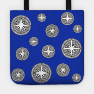 Twinkle Stars Black and White Pattern with Blue Background Tote