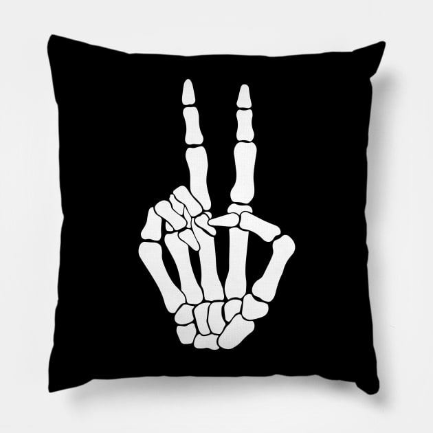 Skeleton Peace Sign Hand Hippie Halloween Pocket Pillow by PUFFYP