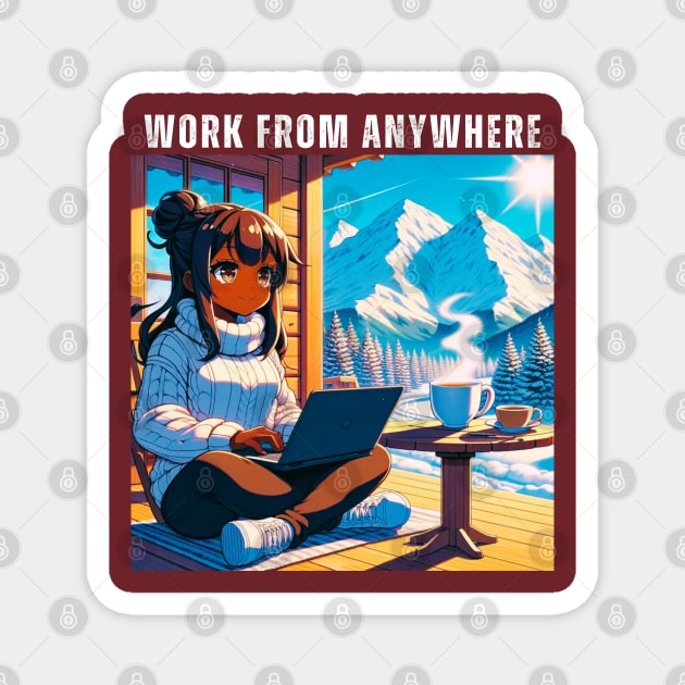 Work From Anywhere - Man in Mountains and Snow Magnet by The Global Worker