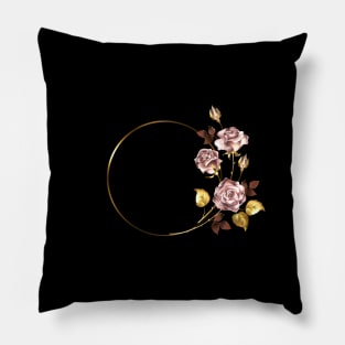 Round frame with pink gold roses Pillow