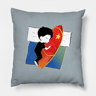 Boy sleeping with surf board Pillow