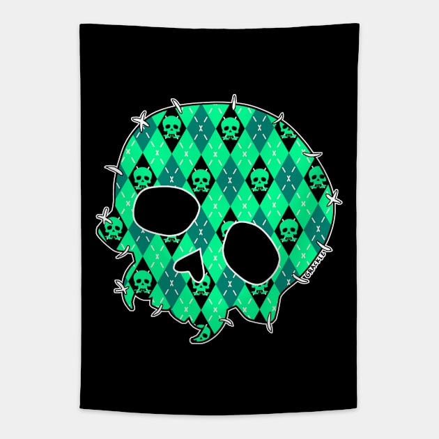 Teal Argyle Skull Tapestry by Jan Grackle