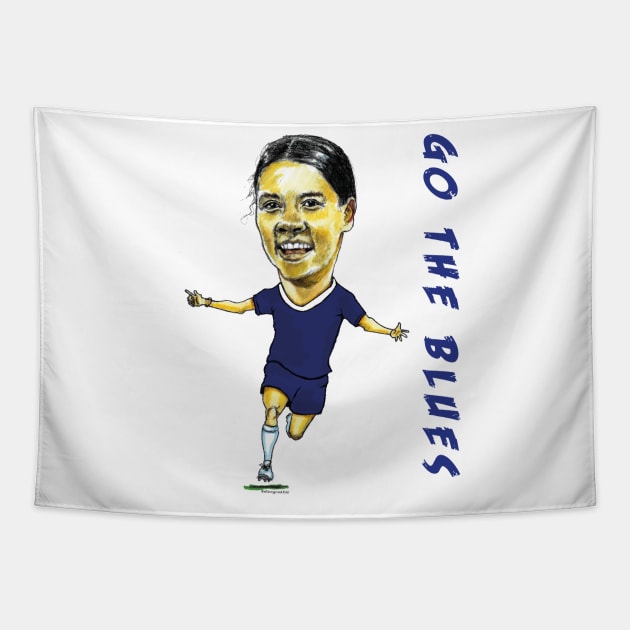 Sam Kerr caricature - Chelsea and Australian football player Tapestry by dizzycat-biz