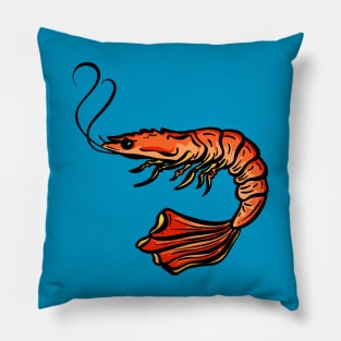 Big Red Shrimp Tail cartoon illustration Pillow