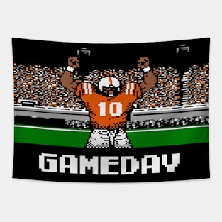 Orange and White Football Gameday Retro 8 Bit Linebacker T Tapestry