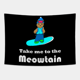 Snowbording cat meowtain pun cat lover snowboard fan snow lover Tapestry