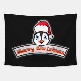 Sticker and Label Of  Penguin Character Design and Merry Christmas Text. Tapestry