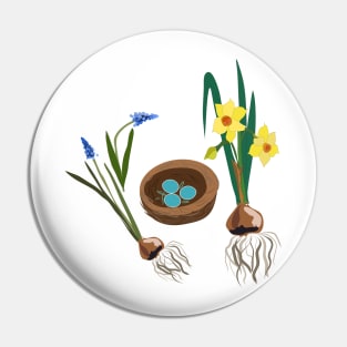 Spring flowers and birds nest Pin