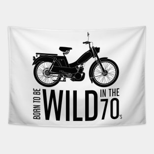 Born to be Wild in the 70's Black Moped Tapestry