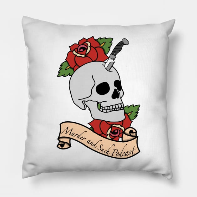 Memento Mori (LIGHT SHIRT - BACK ONLY) Pillow by Murder and Such Podcast