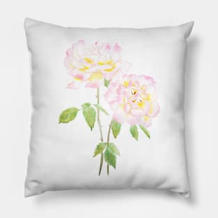 2 pink and yellow roses watercolor Pillow