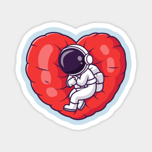 Cute Astronaut Sleeping On Love Heart Pillow Cartoon Magnet