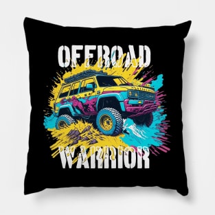 Off-Road Warrior, offroad adventure retro design. Pillow