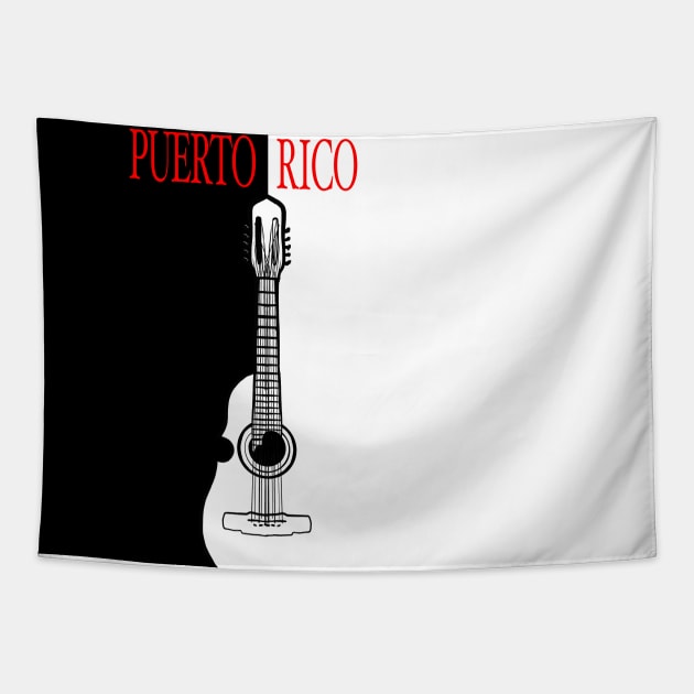 Puerto Rican Cuatro Boricua Scarface Mock Black And White Tapestry by SoLunAgua