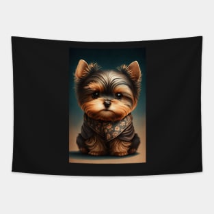 Super Cute Yorkshire Terrier Puppy Portrait Japanese Style Tapestry