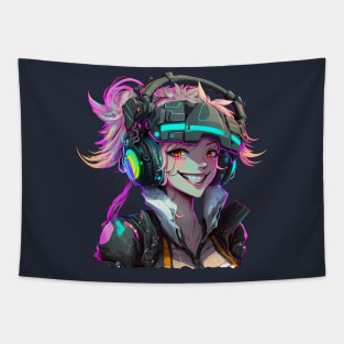 Cyberpunk Girl Smile Tapestry