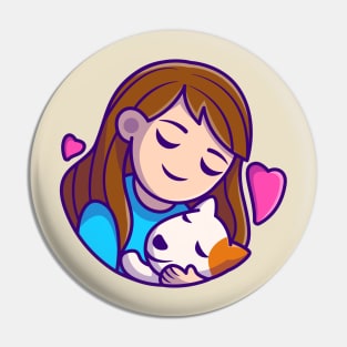 Cute Girl Hug Dog Cartoon Pin