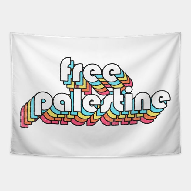 Free Palestine /// Retro Rainbow Design Tapestry by DankFutura