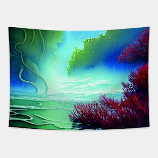 Magical Landscape Painting With Colorful Plants in a Lake, Scenery Nature Tapestry