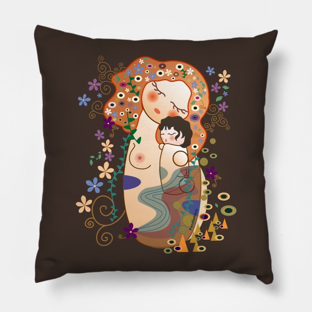 Kokeshis Mother and child of Klimt Pillow by Pendientera