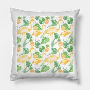 Tropical trendy seamless pattern with flamingos, pineapples and palm leaves Pillow