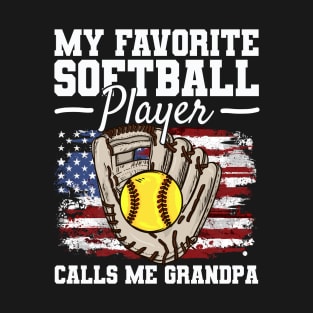 Softball Grandpa USA Flag Grandfather T-Shirt