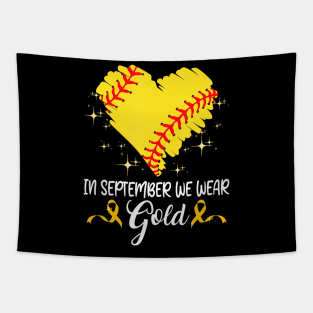 In September We Wear Gold Softball Childhood Cancer Support Tapestry