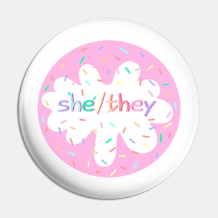 Birthday Cake She/They Pronoun Pin Pin